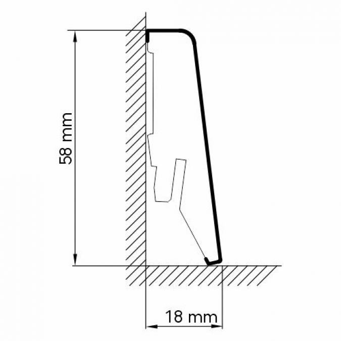 58 mm Cube Sockelleiste K58 C Schnitt (2400 x 16  x 58 mm)